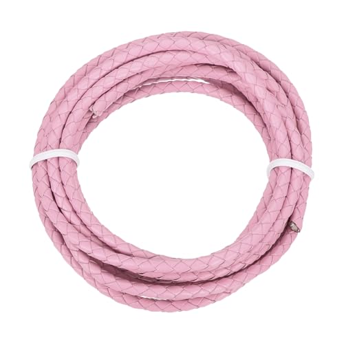 QUARKZMAN Geflochtener Lederband, 4mm Rund Geflochtenes Kunstleder Halsband Schnur 2 Meter für Schmuckherstellung Halsketten Handwerk Flechten, Pink, 2m von QUARKZMAN