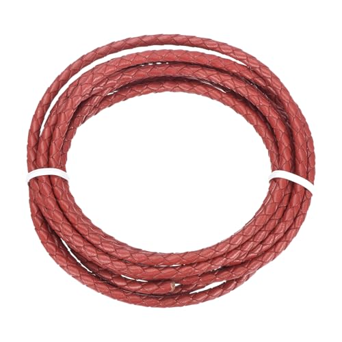 QUARKZMAN Geflochtener Lederband, 4mm Rund Geflochtenes Kunstleder Halsband Schnur 2 Meter für Schmuckherstellung Halsketten Handwerk Flechten, Rot, 2m von QUARKZMAN