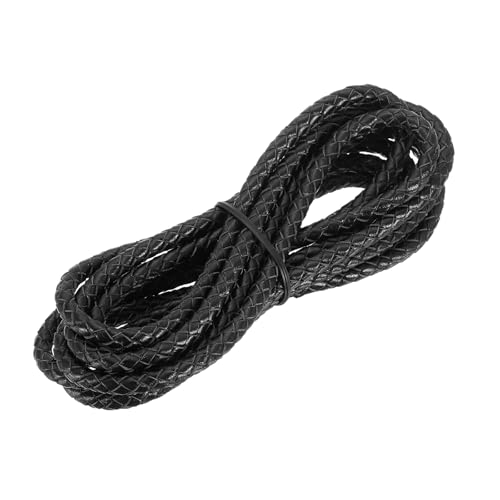 QUARKZMAN Geflochtener Lederband, Rundes Leder Bolo Krawattenband für Handwerk, Schmuckherstellung, Halskette, Armbänder, 5mm x 2m, Schwarz von QUARKZMAN