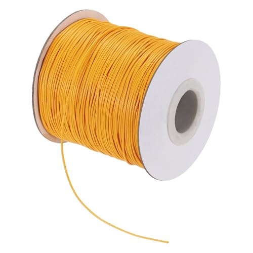QUARKZMAN Gewachster Faden 0,5 mm gewachster Polyesterfaden 160 m Wachsschnur für Armbandherstellung, Halsketten, Perlen, Schmuckherstellung und Basteln (Goldgelb) von QUARKZMAN