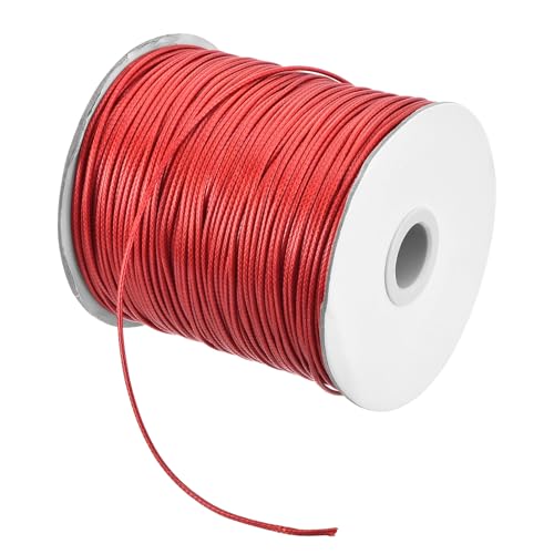 QUARKZMAN Gewachster Faden 1,5 mm gewachster Polyesterfaden 160 m Wachsschnur für Armbandherstellung, Halsketten, Perlen, Schmuckherstellung und Basteln (Rot) von QUARKZMAN