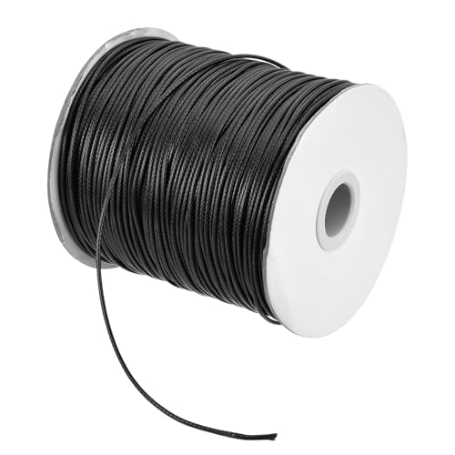 QUARKZMAN Gewachster Faden 1,5 mm gewachster Polyesterfaden 160 m Wachsschnur für Armbandherstellung, Halsketten, Perlen, Schmuckherstellung und Basteln (Schwarz) von QUARKZMAN