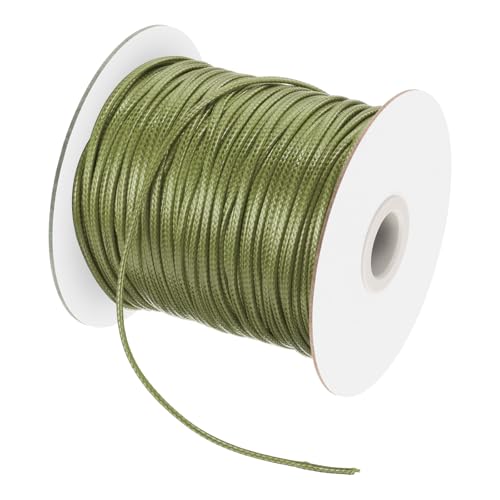 QUARKZMAN Gewachster Faden 2mm gewachste Kordel 90 m Gewachste Baumwollschnur für Armbandherstellung, Halsketten, Perlen, Schmuckherstellung und DIY-Basteln (Armee Grün) von QUARKZMAN