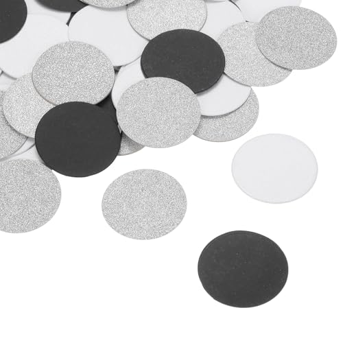 QUARKZMAN Glanzrunde Konfetti-Ausschnitte aus Papierkreisen für Hochzeitsgeburtstagsfeier-Tischwanddekorationen, 1,2" im Durchmesser (Schwarz & Silber & Weiß, 200 Stück) von QUARKZMAN