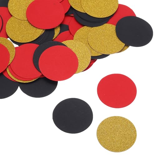 QUARKZMAN Glanzrunde Konfetti-Ausschnitte aus Papierkreisen für Hochzeitsgeburtstagsfeier-Tischwanddekorationen, Durchmesser 1,2" (Rot & Schwarz & Gold, 200 Stück) von QUARKZMAN