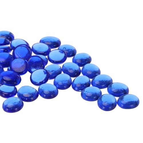 QUARKZMAN Glasperlen, 36 Stück Flache Glas-Edelsteine Transparent Dunkelblau 0,44 lbs (0,67-0,87") Glas Murmeln Kieselsteine für Vasenfüller Aquarium Dekor DIY Handwerk von QUARKZMAN