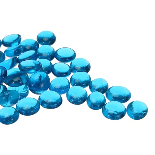 QUARKZMAN Glasperlen, 36 Stück Flache Glas-Edelsteine Transparentes Seeblau 0,44 lbs (0,67-0,87") Glas Murmeln Kieselsteine für Vasenfüller Aquarium Dekor DIY Handwerk von QUARKZMAN