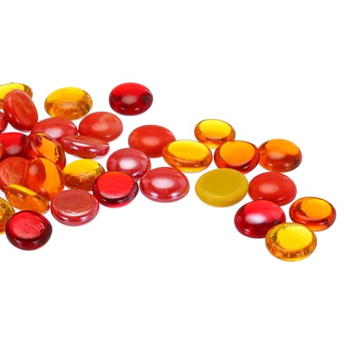 QUARKZMAN Glasperlen,36 Stück Flache Glas-Edelsteine Rot/Gelb 0,44 lbs (0,67-0,87") Glas Murmeln Kieselsteine für Vasenfüller Aquarium Dekor DIY Handwerk von QUARKZMAN
