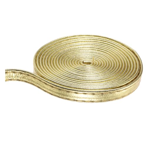 QUARKZMAN Gold Lederriemen Lederstreifen Schultertasche Lederband Doppelseitig 1/4 Zoll (6mm) Breit 5M Lang Flaches Lederband für Kleidungsgürtel, Taschengriffe, Handwerk von QUARKZMAN