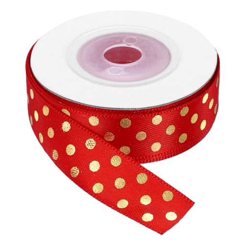 QUARKZMAN Grosgrain Bänder 10 Yards 5/8 Zoll Tiefrot mit Goldpunkten Band Schleifen Dekoration für Basteln Geschenkverpackung Hochzeit DIY Handgefertigt von QUARKZMAN