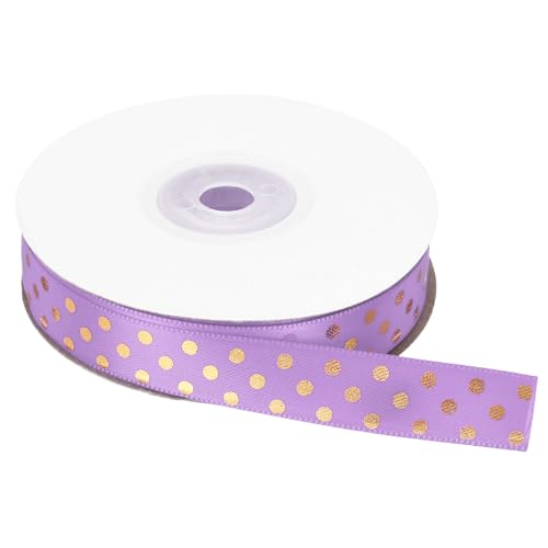 QUARKZMAN Grosgrain Bänder 25 Yards 5/8 Zoll Hell Lila mit Goldpunkten Band Schleifen Dekoration für Basteln Geschenkverpackung Hochzeit DIY Handgefertigt von QUARKZMAN