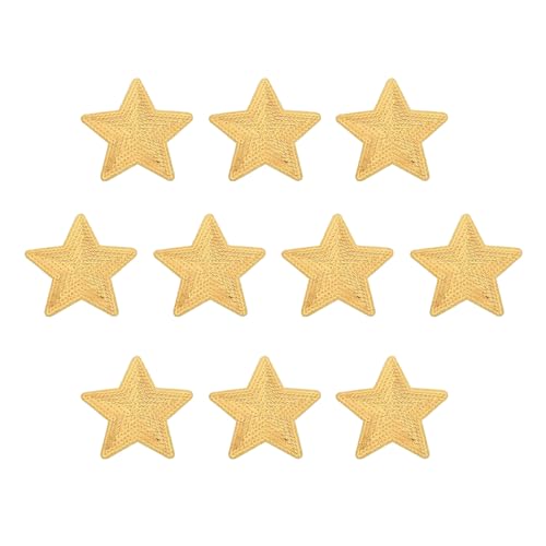 QUARKZMAN Große 5-Sterne Pailletten Aufbügelflicken Bestickte Nähen Pailletten Aufnäher zur Reparatur von Kleidung Rucksack Schuhdekoration 90x90mm/3.54x3.54" Packung mit 10 (Gold) von QUARKZMAN