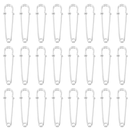 QUARKZMAN Große Sicherheitsnadeln 50mm / 2 Zoll Groß Safety Pins Metall-Sicherheitsnadeln für Damenbekleidung Kleid Hosen Rock Taille, Silberton, 24 Stück von QUARKZMAN