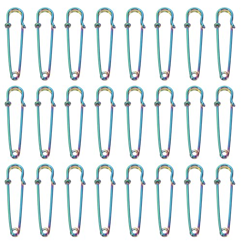 QUARKZMAN Große Sicherheitsnadeln 50mm / 2 Zoll Metall Riesige Näh-Sicherheitsnadeln Clips für Damenbekleidung Kleid Hosen Rock Taille, Regenbogen, 24 Stück von QUARKZMAN