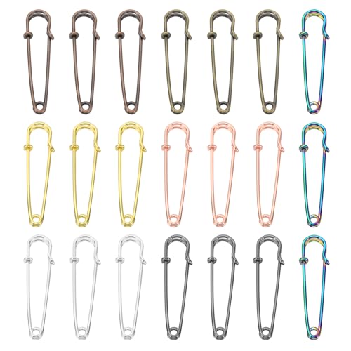 QUARKZMAN Große Sicherheitsnadeln 50mm / 2 Zoll Metall Riesige Näh-Sicherheitsnadeln Clips für Damenbekleidung Kleid Hosen Rock Taille, bunt, 21 Stück von QUARKZMAN