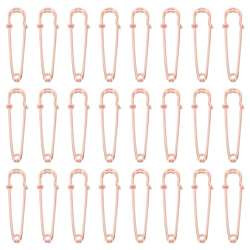 QUARKZMAN Große Sicherheitsnadeln 50mm / 2 Zoll Metall Riesige Nähsicherheitsnadeln Clips für Damenbekleidung Kleid Hosen Rock Taille, Roségold, 24 Stück von QUARKZMAN