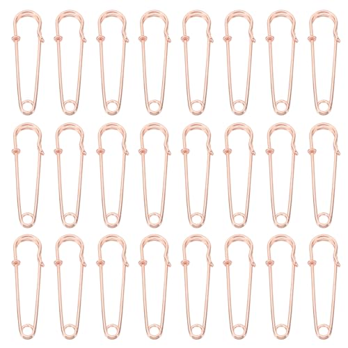QUARKZMAN Große Sicherheitsnadeln 64mm / 2,52 Zoll Metall Riesige Nähsicherheitsnadeln Clips für Damenbekleidung Kleid Hosen Rock Taille, Roségold, 24 Stück von QUARKZMAN