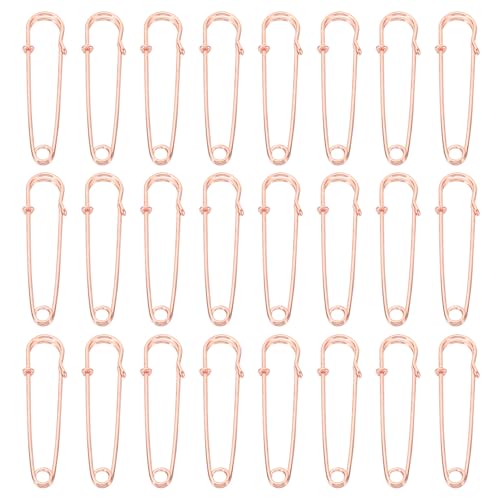 QUARKZMAN Große Sicherheitsnadeln 70mm / 2,76 Zoll Metall Riesige Nähsicherheitsnadeln Clips für Damenbekleidung Kleid Hosen Rock Taille, Roségold, 24 Stück von QUARKZMAN