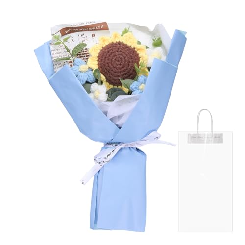 QUARKZMAN Häkelblumen, Künstliche Blumensträuße Sonnenblumen,Handgemachte Gehäkelte Blumen, Fertige Handgefertigte Blumen, Konservierte Blumen Für Muttertag, Blau von QUARKZMAN