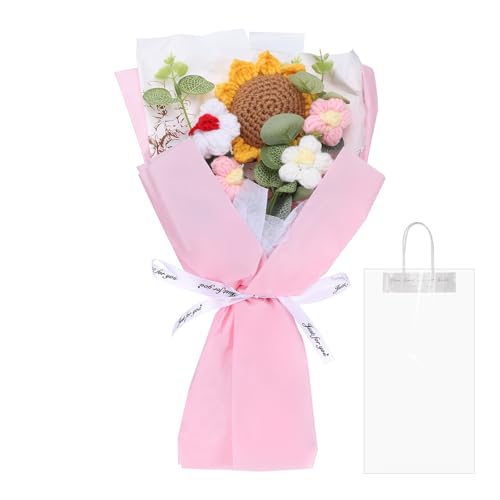 QUARKZMAN Häkelblumen, Künstliche Blumensträuße Sonnenblumen,Handgemachte Gehäkelte Blumen, Fertige Handgefertigte Blumen, Konservierte Blumen Für Muttertag, Pink von QUARKZMAN