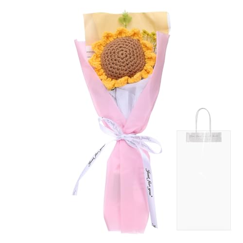 QUARKZMAN Häkelblumen, Handgemachte Gestrickte Blumen, Künstliche Blumensträuße Sonnenblumen, Konservierte Blumen,Fertige Handgefertigte Blumen Für Geschenk, Pink von QUARKZMAN