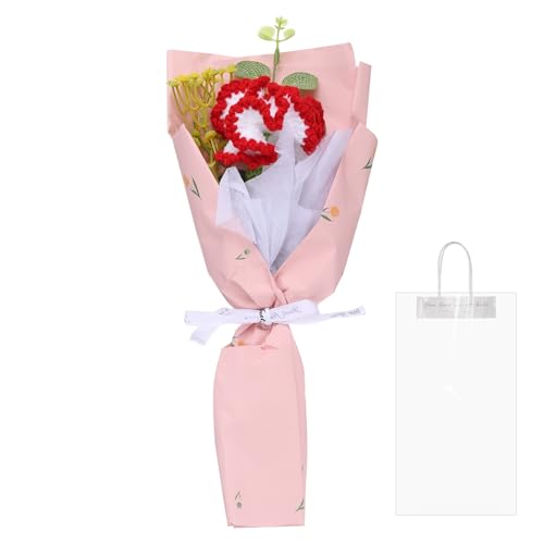 QUARKZMAN Häkelblumen, Künstliche Blumensträuße Nelken, Handgemachte Gehäkelte Blumen,Fertige Handgefertigte Blumen, Konservierte Blumen Für Muttertag, Gradient Rot von QUARKZMAN