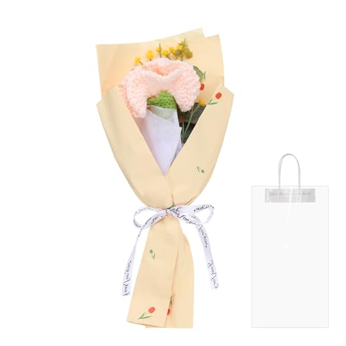 QUARKZMAN Häkelblumen, Künstliche Blumensträuße Nelken,Handgemachte Gehäkelte Blumen, Fertige Handgefertigte Blumen, Konservierte Blumen Für Muttertag, Champagner von QUARKZMAN