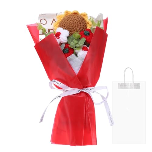 QUARKZMAN Häkelblumen, Künstliche Blumensträuße Sonnenblumen,Handgemachte Gehäkelte Blumen, Fertige Handgefertigte Blumen, Konservierte Blumen Für Muttertag, Rot von QUARKZMAN