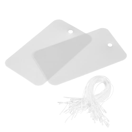 QUARKZMAN 50 Stück Versandanhänger wasserdichte mit Seil, 3.5 x 6 CM PVC Blanko Kunststoffanhänger Rechteckig für Namensetiketten Kleidung Anhänger Geschenkverpackung, Grau von QUARKZMAN