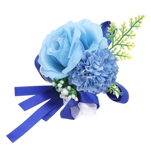 QUARKZMAN Handgelenk Ansteckblume Künstliche Blume Armbänder 1Stk Rose Handgelenk Braut Bräutigam Dekorativ für Hochzeit Zeremonie Abschlussball Party Jahrestag 12x10cm Hell Blau von QUARKZMAN