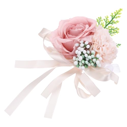 QUARKZMAN Handgelenk Ansteckblume Künstliche Blume Armbänder 1Stk Rose Handgelenk Braut Bräutigam Dekorativ für Hochzeit Zeremonie Abschlussball Party Jahrestag 12x10cm Hell Braun von QUARKZMAN