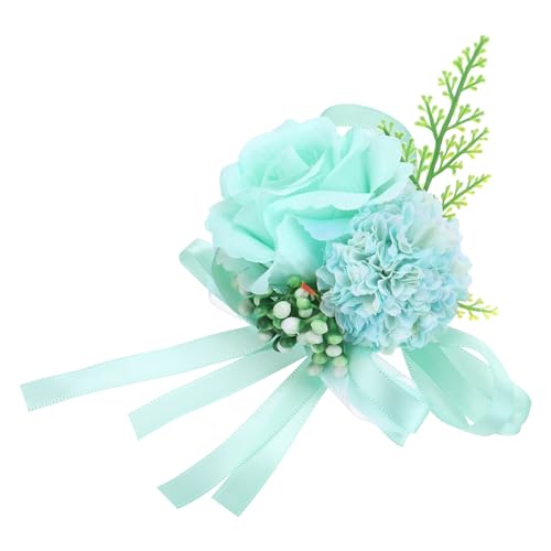 QUARKZMAN Handgelenk Ansteckblume Künstliche Blume Armbänder 1Stk Rose Handgelenk Braut Bräutigam Dekorativ für Hochzeit Zeremonie Abschlussball Party Jahrestag 12x10cm Türkis von QUARKZMAN