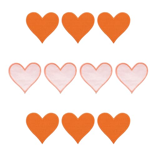 QUARKZMAN Herzen Aufnäher Orange zum Aufbügeln oder Aufnähen, bestickt, 7,1 cm x 6,8 cm, Heißklebeverfahren zur Kleidungsreparatur, Rucksack, Jeans, Packung mit 10 Stück von QUARKZMAN