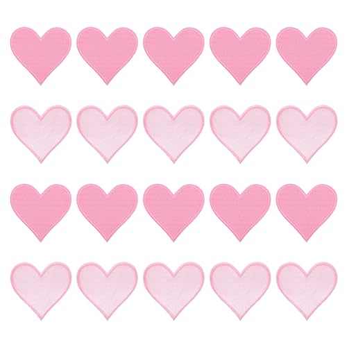 QUARKZMAN Herzen Aufnäher Pink zum Aufbügeln, gestickte Applikation 7,1 x 6,8 cm, Hot-Melt-Klebeprozess zur Kleidungsreparatur, Rucksack, Jeans, Packung mit 20 Stück von QUARKZMAN