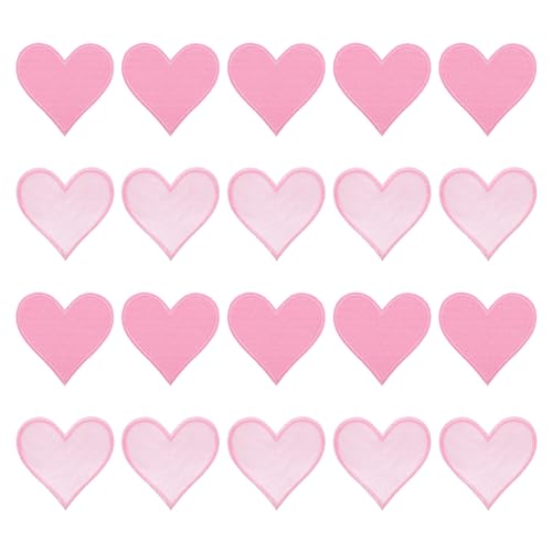 QUARKZMAN Herzen Aufnäher Pink zum Aufbügeln, gestickte Applikation 7,1 x 6,8 cm, Hot-Melt-Klebeprozess zur Kleidungsreparatur, Rucksack, Jeans, Packung mit 20 Stück von QUARKZMAN