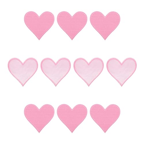 QUARKZMAN Herzflicken Pink Aufbügelflicken Nähen Bestickte Applikation 2,8 x 2,68 Zoll Heißschmelzkleber-Verfahren zur Kleidungsreparatur Rucksack Jeans Packung mit 10 Stück von QUARKZMAN