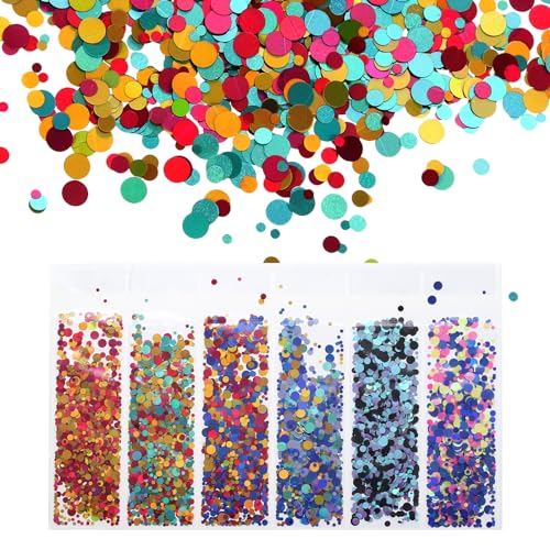 QUARKZMAN Holografisch Klobiger Glitzer 6 Farben Klobiger Glitzer Harz Epoxidharz Zubehör Kunsthandwerk Pailletten Dekor Runde Klobige Glitzer Flocken für Haare Nägel Kunst Glanz von QUARKZMAN