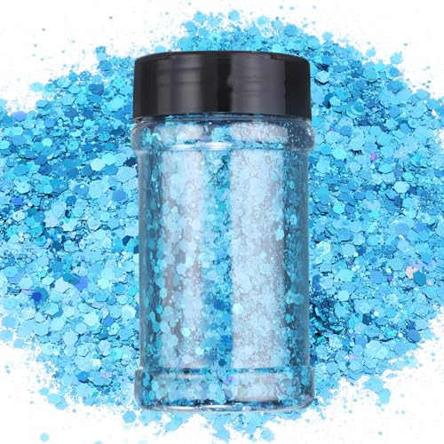 QUARKZMAN Holografischer Klobiger Glitzer 3.5oz/100g Hell Blau Holographische Glitzer Pulver Gemischt Grob und Fein Flocken Schillernde Pailletten für Nagel Haar QUARKZMAN Holografischer Klobiger Glitzer 3.5oz/100g Hell Blau Holographische Glitzer Pulver Gemischt Grob und Fein Flocken Schillernde Pailletten für Nagel Haar von QUARKZMAN