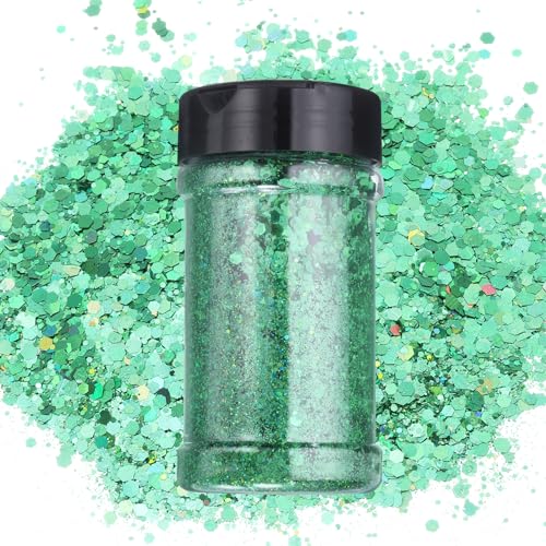 QUARKZMAN Holografischer Klobiger Glitzer 3.5oz/100g Laser Grün Holographische Glitzer Pulver Gemischt Grob und Fein Flocken Schillernde Pailletten für Nagel Haar QUARKZMAN Holografischer Klobiger Glitzer 3.5oz/100g Laser Grün Holographische Glitzer Pulver Gemischt Grob und Fein Flocken Schillernde Pailletten für Nagel Haar von QUARKZMAN