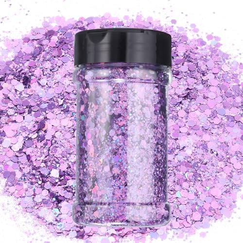 QUARKZMAN Holografischer Klobiger Glitzer 3.5oz/100g Lila Holographische Glitzer Pulver Gemischt Grob und Fein Flocken Schillernde Pailletten für Nagel Haar Epoxidharz QUARKZMAN Holografischer Klobiger Glitzer 3.5oz/100g Lila Holographische Glitzer Pulver Gemischt Grob und Fein Flocken Schillernde Pailletten für Nagel Haar Epoxidharz von QUARKZMAN