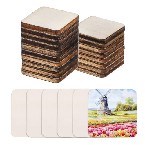 QUARKZMAN Holz zum Basteln, 100 Stück 2cm Abgerundete Quadratische Holzscheiben Deko zum Bemalen, für Hochzeit，DIY Basteln, Brandmalerei，Geschenk，Weihnachtsschmuck von QUARKZMAN