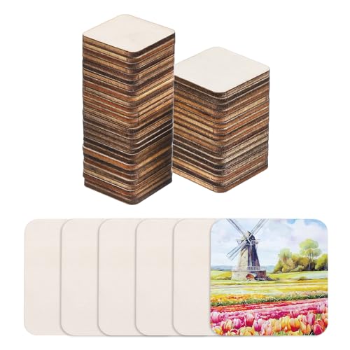 QUARKZMAN Holz zum Basteln, 100 Stück 3cm Abgerundete Quadratische Holzscheiben Deko zum Bemalen, für Hochzeit，DIY Basteln, Brandmalerei，Geschenk，Weihnachtsschmuck von QUARKZMAN