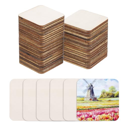 QUARKZMAN Holz zum Basteln, 100 Stück 4cm Abgerundete Quadratische Holzscheiben Deko zum Bemalen, für Hochzeit，DIY Basteln, Brandmalerei，Geschenk，Weihnachtsschmuck von QUARKZMAN