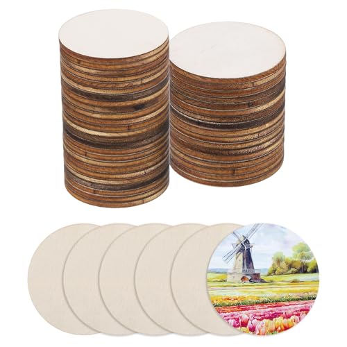QUARKZMAN Holz zum Basteln, 100 Stück 4cm Holzscheiben Rund Deko zum Bemalen, für Hochzeit，DIY Basteln, Brandmalerei，Geschenk，Weihnachtsschmuck von QUARKZMAN