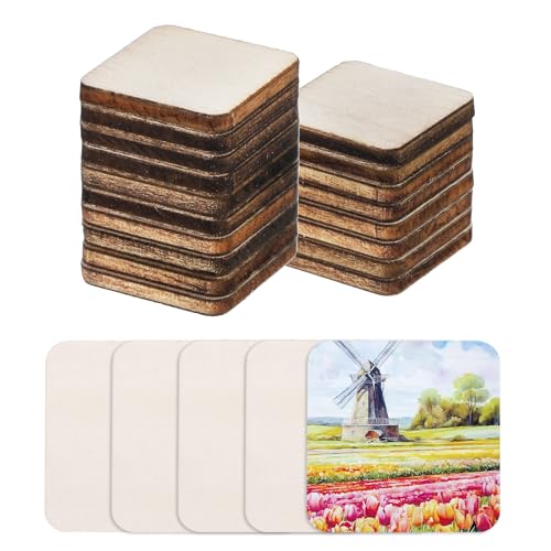 QUARKZMAN Holz zum Basteln, 20 Stück 2cm Abgerundete Quadratische Holzscheiben Deko zum Bemalen, für Hochzeit，DIY Basteln, Brandmalerei，Geschenk，Weihnachtsschmuck von QUARKZMAN