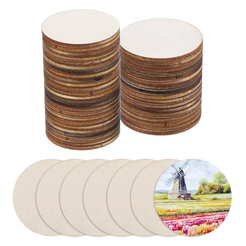 QUARKZMAN Holz zum Basteln, 200 Stück 4cm Holzscheiben Rund Deko zum Bemalen, für Hochzeit，DIY Basteln, Brandmalerei，Geschenk，Weihnachtsschmuck von QUARKZMAN