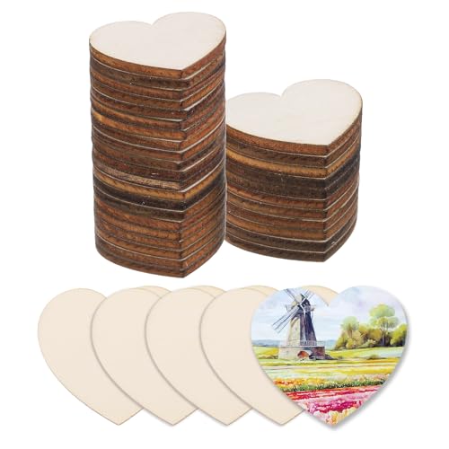 QUARKZMAN Holz zum Basteln, 50 Stück 2.5cm Holzherzen Deko zum Bemalen, für Hochzeit，DIY Basteln, Brandmalerei，Geschenk，Weihnachtsschmuck von QUARKZMAN
