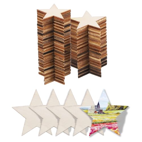 QUARKZMAN Holz zum Basteln, 50 Stück 2.5cm Pentagramm Holzscheiben Deko zum Bemalen, für Hochzeit，DIY Basteln, Brandmalerei，Geschenk，Weihnachtsschmuck von QUARKZMAN