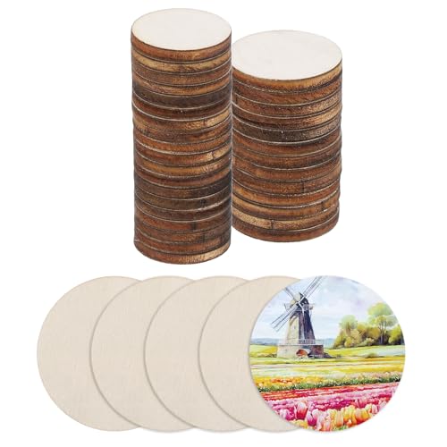 QUARKZMAN Holz zum Basteln, 50 Stück 2cm Holzscheiben Rund Deko zum Bemalen, für Hochzeit，DIY Basteln, Brandmalerei，Geschenk，Weihnachtsschmuck von QUARKZMAN