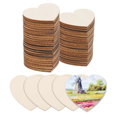 QUARKZMAN Holz zum Basteln, 50 Stück 3.5cm Holzherzen Deko zum Bemalen, für Hochzeit，DIY Basteln, Brandmalerei，Geschenk，Weihnachtsschmuck von QUARKZMAN